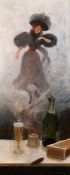 Pierre Bonnaud (B.1865), Scene of an elegant lady with champagne and cigars in the foreground, oil