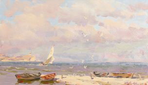 Boris Litovchenko (b.1938) Russian, 'The Yacht', oil on canvas, 9.5