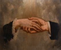 Henri Hanneton (1822-1911) Belgian, A study of a gentleman and a lady's hands, oil on panel, signed,
