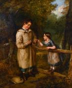 John Frederick Pasmore (1820-1881) British, A scene of two figures collecting eggs in a wooded