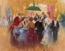 Edward Cucuel (1875-1954) American, Figures around a gaming table, watercolour, 6.5