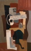 Continental school circa 1940, abstract composition with a guitar and table, oil on board, 31