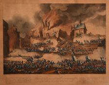 A 19th century print of 'The Interior of Hougoumont', A battle scene, in verre eglomise frame, 11