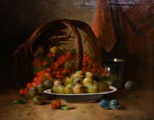Ludwig Hauser (19th century), A pair of still life paintings of mixed fruit in an interior