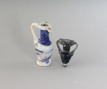 TWO SMALL ROMAN STYLE GLASS AMPHORA.