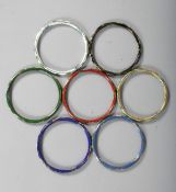 SEVEN VARIOUS CLOISONNE ENAMEL BANGLES.