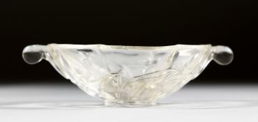 A SMALL 19TH CENTURY CRYSTAL TWO-HANDLED DISH. 3.25ins long including handle.