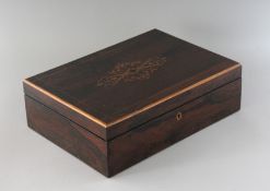A 19TH CENTURY ROSEWOOD INLAID BOX. 12.5ins wide.