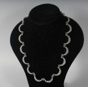 A SILVER, MARCASITE AND AMETHYST NECKLACE.