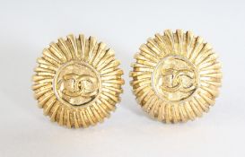 A PAIR OF CHANEL GILT EAR CLIPS.