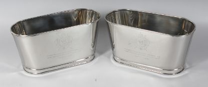 A SMALL PAIR OF BOLLINGER OVAL WINE COOLERS. 12ins long x 8ins high.