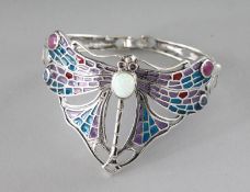 AN ART DECO DESIGN SILVER, OPAL AND SAPPHIRE DRAGONFLY BRACELET.