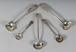THREE GEORGIAN MUSTARD SPOONS and TWO SALT SPOONS.
