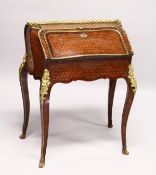 A GOOD LOUIS XVI DESIGN KINGWOOD, ROSEWOOD AND ORMOLU PARQUETRY BUREAU DE DAME, with galleried
