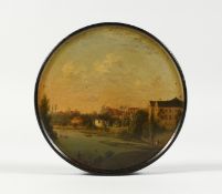 A VERY GOOD STOBWASSER CIRCULAR PAPIER MACHE SNUFF BOX, Ansicht des Birbaumschen Gartens zu