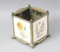A MINTON TILE SQUARE JARDINIERE formed as four tiles with poppies, fern and butterflies, in a