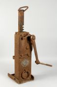 A CAST IRON CRANK OPERATORS CART/WAGON JACK. 28ins high.
