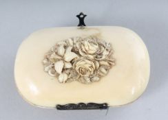 A BREVET CARVED IVORY PURSE. 3ins.