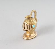 A TINY GOLD AND TURQUOISE HELMET AND SNAKE VINAIGRETTE.