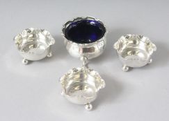 SEVEN VARIOUS SILVER SALTS, some with sapphire blue liners.
