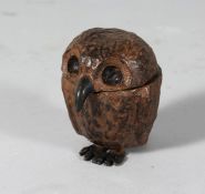 A BRONZE OWL INKWELL. 3ins high.