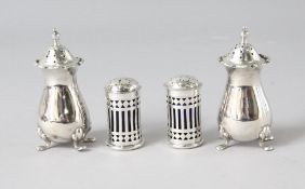 TWO PAIRS OF SILVER SALT AND PEPPERS.