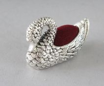A SILVER SWAN PIN CUSHION. 1.5ins.