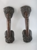 A LARGE PAIR OF BRONZE DOOR HANDLES. 11ins long.