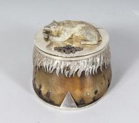 AN 1892 RUSSIAN SILVER MOUNTED HOOK STAND HOLDER, the rising top with a bear holding a fish and