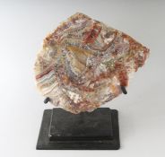 AN AGATE SLICE on a metal stand. 6ins.