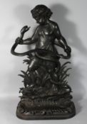 A GOOD LATE 19TH CENTURY CAST IRON STICK STAND, of classical form, cast as a young man wrestling