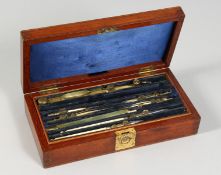 A BOX OF HOUGHTON-BUTCHER DRAWING INSTRUMENTS in a mahogany box. 8.5ins long.