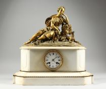 A VERY GOOD 19TH CENTURY FRENCH MARBLE AND ORMOLU CLOCK by STEVENARD, BOULOGNE, the top with a