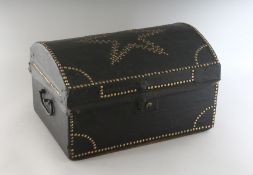 AN 18TH CENTURY STUDDED LEATHER DOMED BOX AND COVER. 16ins wide.
