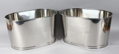 A MEDIUM PAIR OF BOLLINGER OVAL WINE COOLERS. 17ins long x 12ins high.