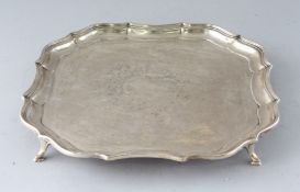 AN E.P.N.S. ENGRAVED PLATED SALVER. 12ins diameter.