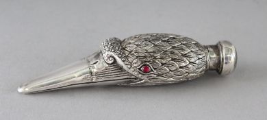 A HEAVY SILVER SWAN SCENT BOTTLE. 3.5ins.