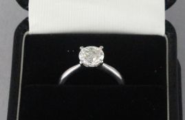 A SUPERB 1.6CT SOLITAIRE DIAMOND RING, set in platinum. Colour Grade G. Clarity VS2. Sold with