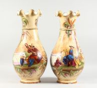 A LARGE PAIR OF LATE 19TH CENTURY CONTINENTAL PORCELAIN VASES, of baluster form with wavy rims,