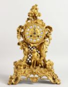A SUPERB FRENCH LOUIS XVI DESIGN GILT BRONZE CLOCK with blue and white Roman numerals, the case with