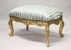 A GOOD GILT BLUE PADDED TOP WINDOW SEAT. 40ins long.