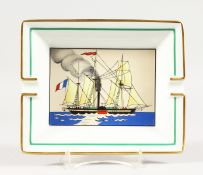 A HERMES, PARIS PORCELAIN PADDLE STEAMER ASHTRAY 7.75ins x 6.25ins.