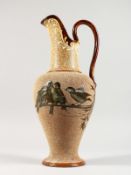 A SUPERB LARGE DOULTON LAMBETH STONEWARE JUG by FLORENCE E. BARLOW decorated with birds in brilliant