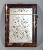 A GOOD VICTORIAN TORTOISESHELL AND MOTHER-OF-PEARL CALLING CARD CASE. 4ins x 3ins.