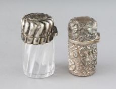 A SILVER FOLIATE SCENT BOTTLE AND COVER, London 1903, and A VICTORIAN WRYTHEN FLUTED SCENT BOTTLE,