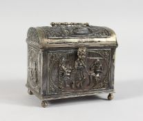 A GOOD DUTCH SILVER DOMED TOP MARRIAGE CASKET, repousse with classical scenes with swing handle,
