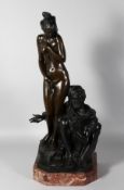 A SUPERB LARGE BRONZE, AN ARAB AND NUDE. Signed, on a marble base. 27ins high.