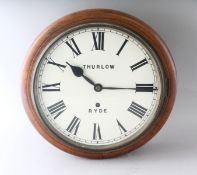 A VICTORIAN MAHOGANY CIRCULAR WALL CLOCK by THURLOW, RYDE. Dial: 11ins diameter.