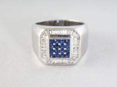 A GOOD 18CT WHITE GOLD, DIAMOND AND SAPPHIRE RING.