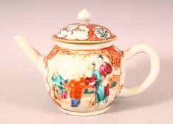 A SMALL 19TH CENTURY CHINESE FAMILLE ROSE TEAPOT, painted with figures in a landscape (lid AF).